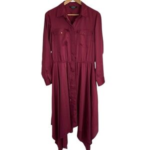 Ralph Lauren Asymmetrical Maroon Long Sleeve Buttoned Dress Size 6 romantic